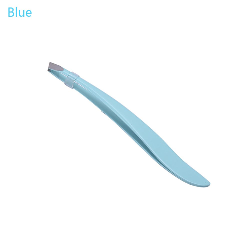 Herramienta de maquillaje de belleza de acero inoxidable, extractor de pelo inclinado, pinzas para pestañas cejas, novedad: blue