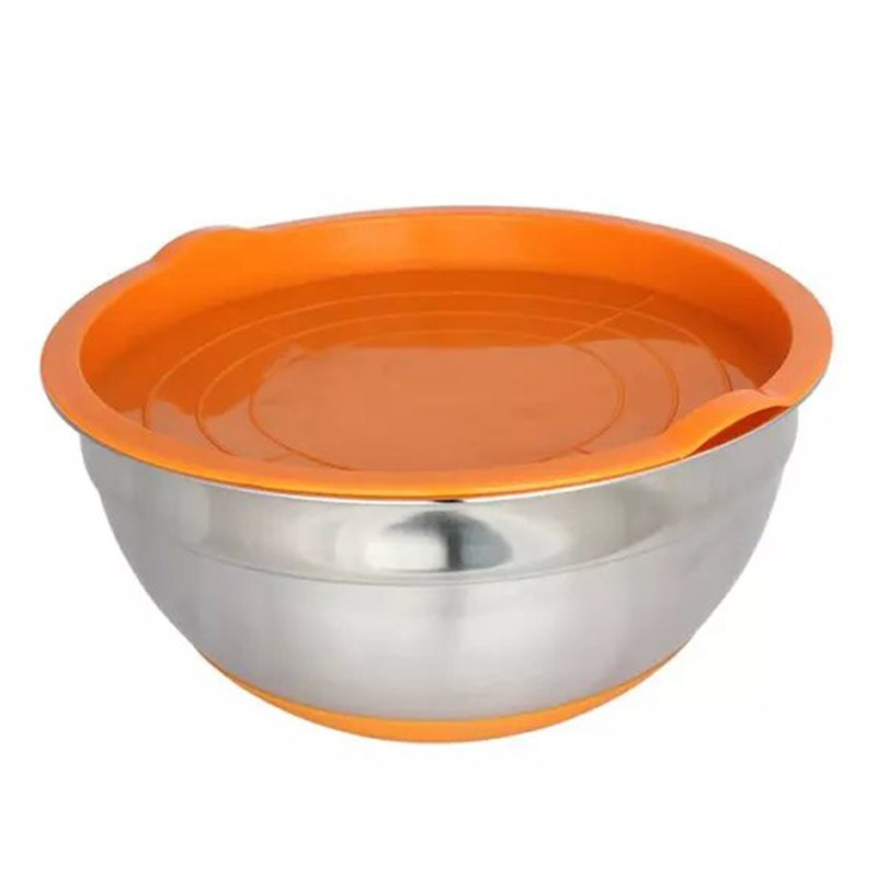 Tazón de acero inoxidable con cubierta de sellado sin magnético, olla inferior de silicona para ensalada, utensilios de cocina para hornear huevos, GQ: Naranja