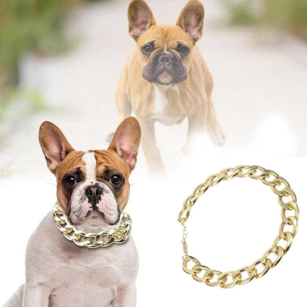 chien collier pour animaux de compagnie chaîne épaisse collier en plastique plaqué or chiot collier bijoux accessoires pendentif chaîne en or
