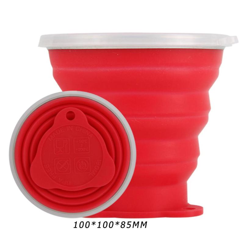 Opvouwbare Siliconen Cups Slijtvaste Intrekbare Siliconen Cup 270Ml Wandelen Picknick Drinken Mok Inklapbare Water Cups: Red