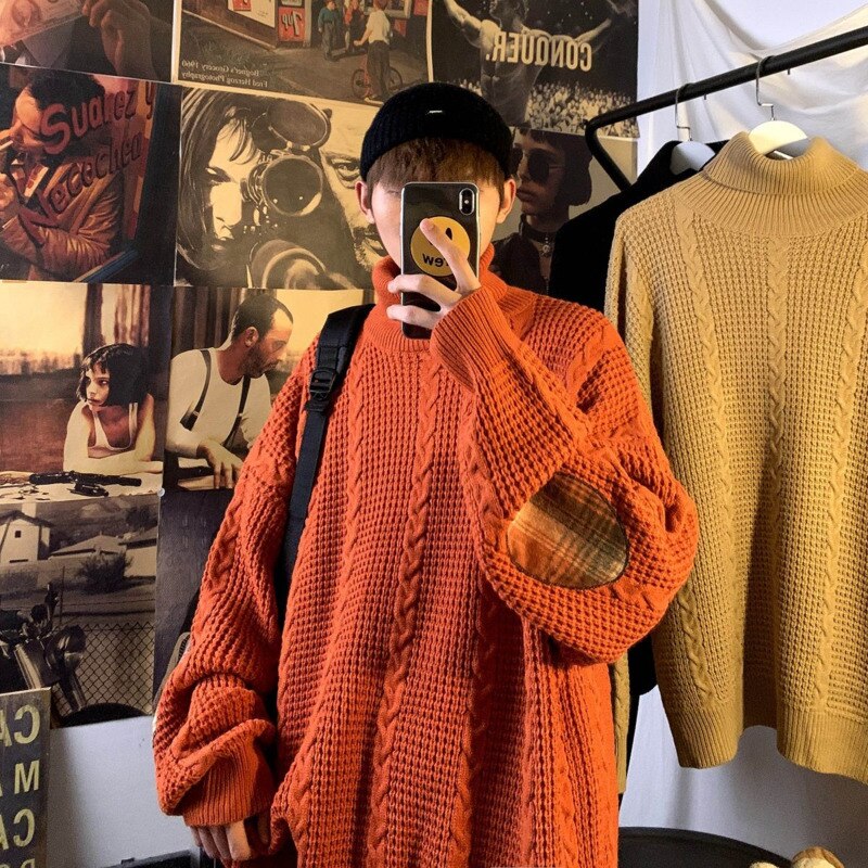 Vinter turtleneck genser herre varm casual strikket genser herre vill løs koreanske strikkegensere herreklær m -2xl