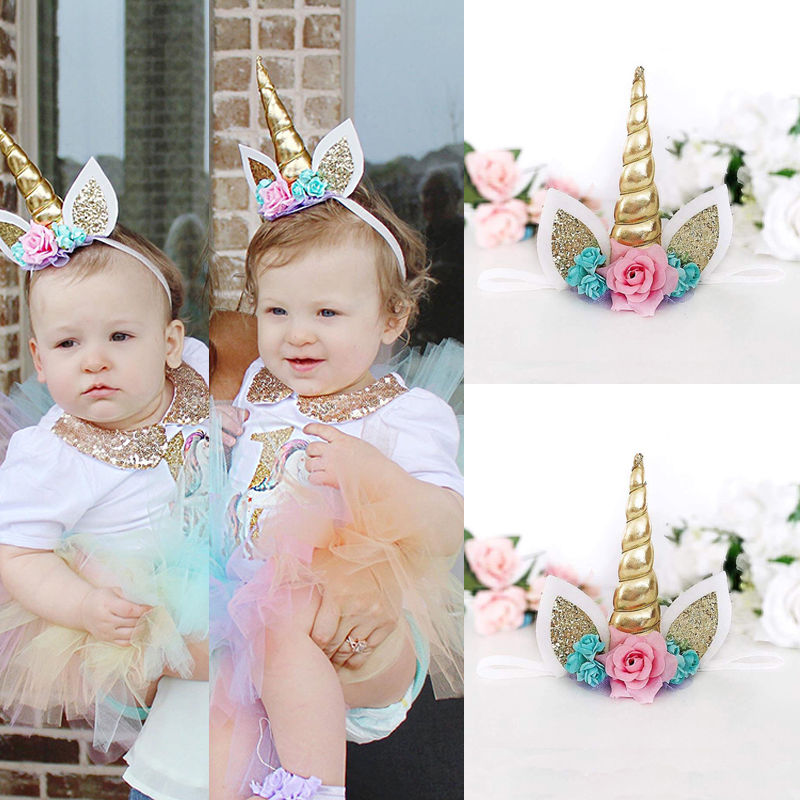 Magical Gold Unicorn Horn Head Party Kid Headband Fancy Dress Cosplay Decorative Photography Props