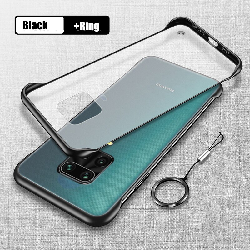 Skinlee voor xiaomi redmi note 9s hoesje, helder, schokbestendig, hard frame, randloos met ring, hoes voor redmi note 9 s hoesje redmi 9: Redmi note 9 pro max / Zwart