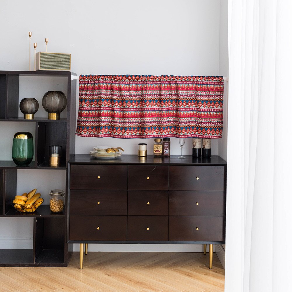 Valance Curtains for Living Room Rose Printing Window Curtain Valances Burlap Cotton Short Semi-Sheer Curtains Window Drapes: Style G