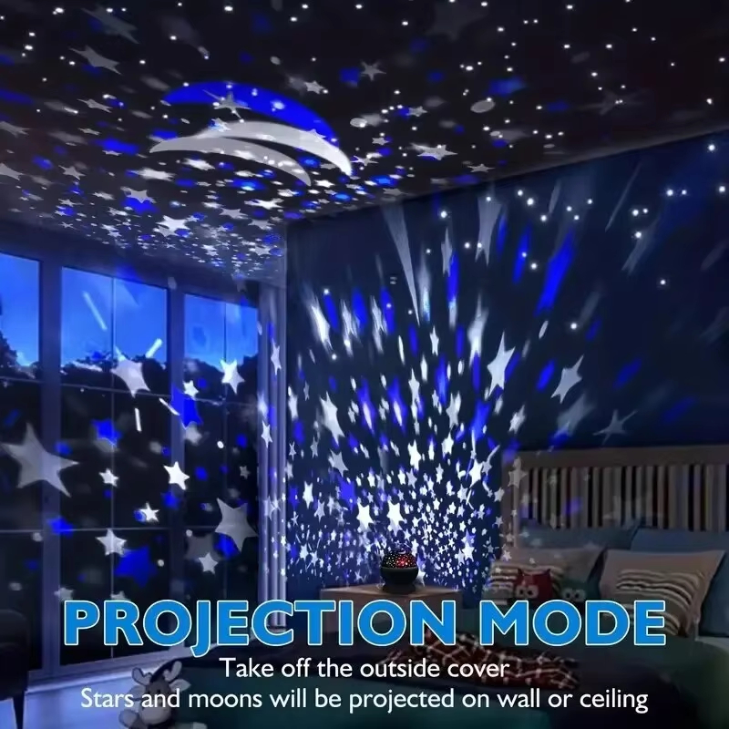 Nattlampe projektor stjernehimmel nattlys projektor babylampe dekor roterende stjernehimmel barnehage måne galakse projektor bordlampe