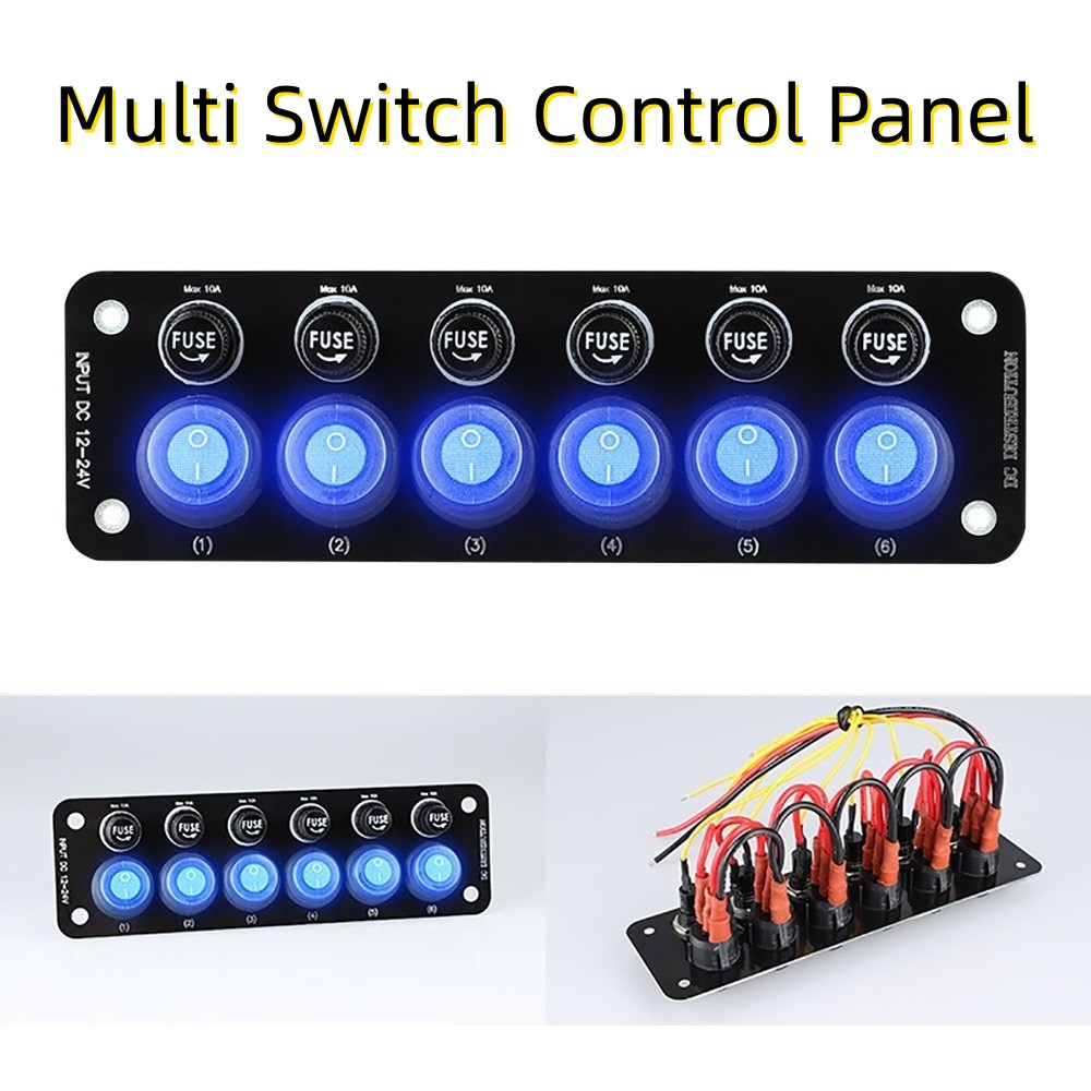 Painel de Controle Switch para Carro, Motorhomes, RV, Barco, Camping, Mult Port, On, Off Button, Toggle Switch, 6 Portas, 12V