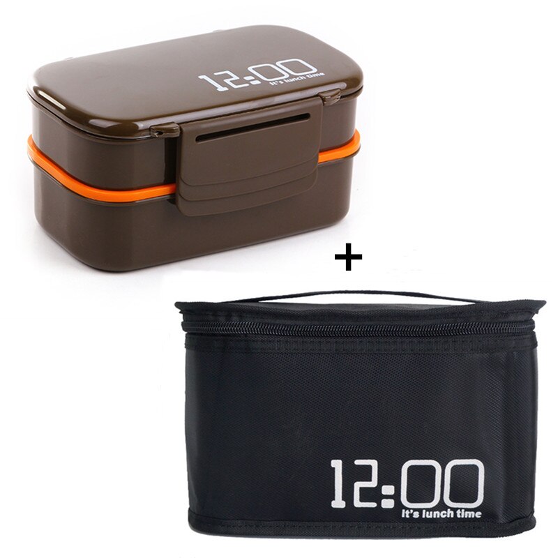 Det er frokosttid 1410ml dobbelt lag plastik madpakke mikrobølgeovn stor kapacitet frokost bento box madpakke: Kaffe med pose