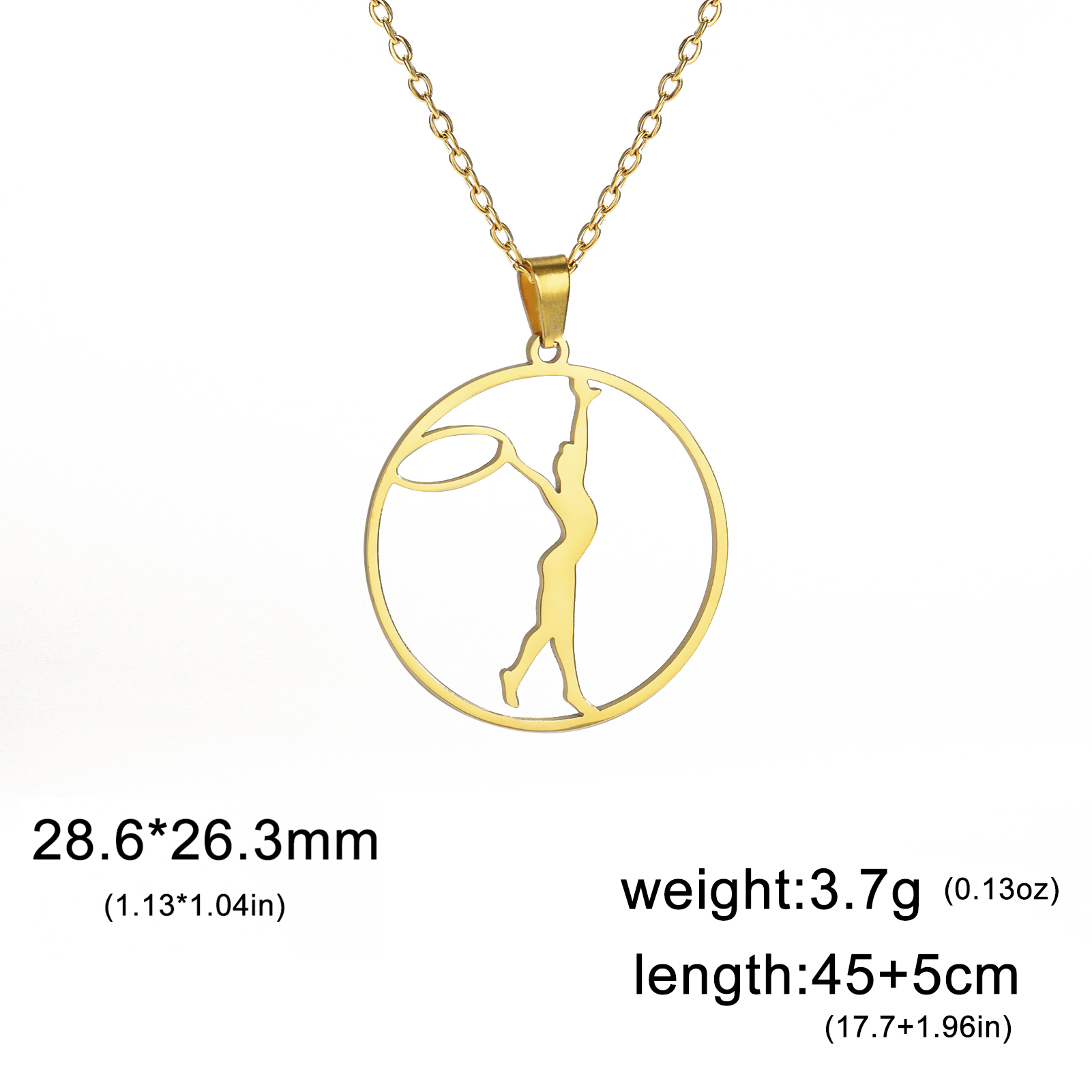 Trendy Gymnastics Taekwondo Sports Pendant Necklace Stainless Steel Hearts Round Shape Necklaces For Women Party Jewelry: Rhodium Plated
