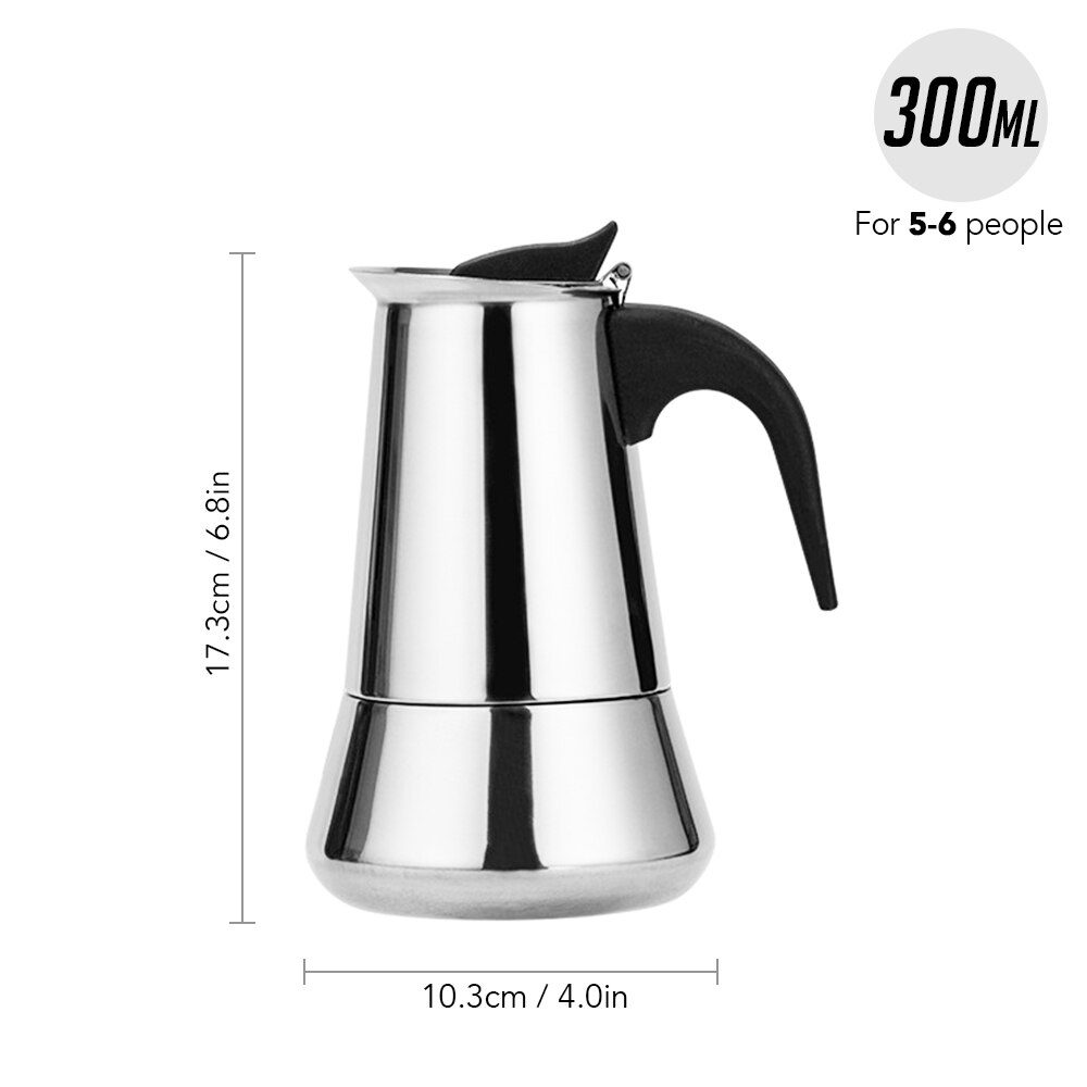 Stainless Steel Stovetop Coffee Pot Espresso Coffee Maker Kettle 100ML / 200ML/300ML / 450ML / 600ML Outdoors Indoors Cafeteira: 300ml