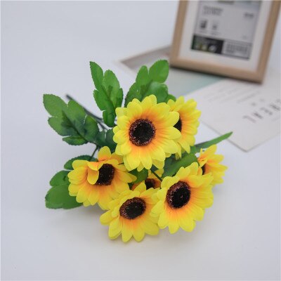 Bouquet de fleurs de tournesol en soie, 7 têtes, 30cm, pour décoration intérieure de noël, maison, mariage, fausses plantes, fleurs artificielles: yellow