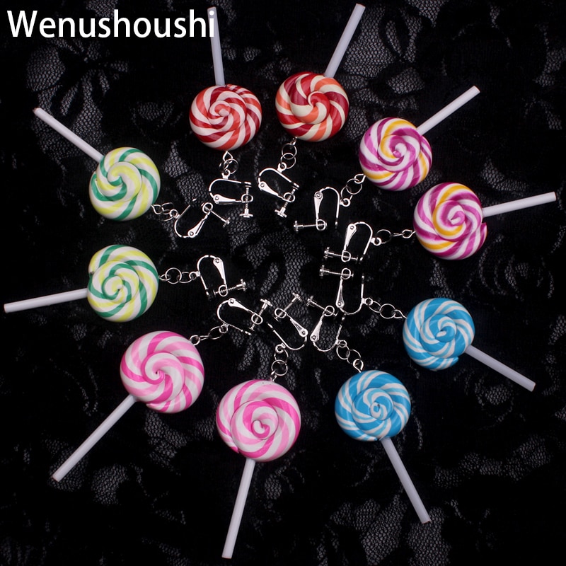 cute lollipop clip on earrings women novelty childhood sucker sugarplum sweetmeat clip earring without piercing