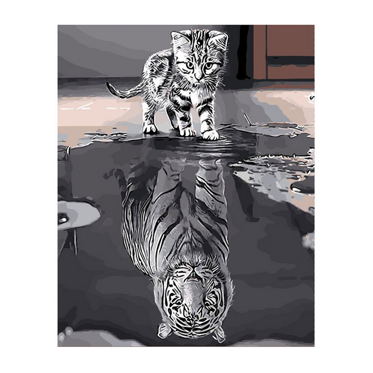 DIY Digital Oil Painting Kit Frameless Paint by Numbers Canvas for Adults Kids Beginners Rooms Office Oil Drawing Tools 40x50cm: Cat Reflection