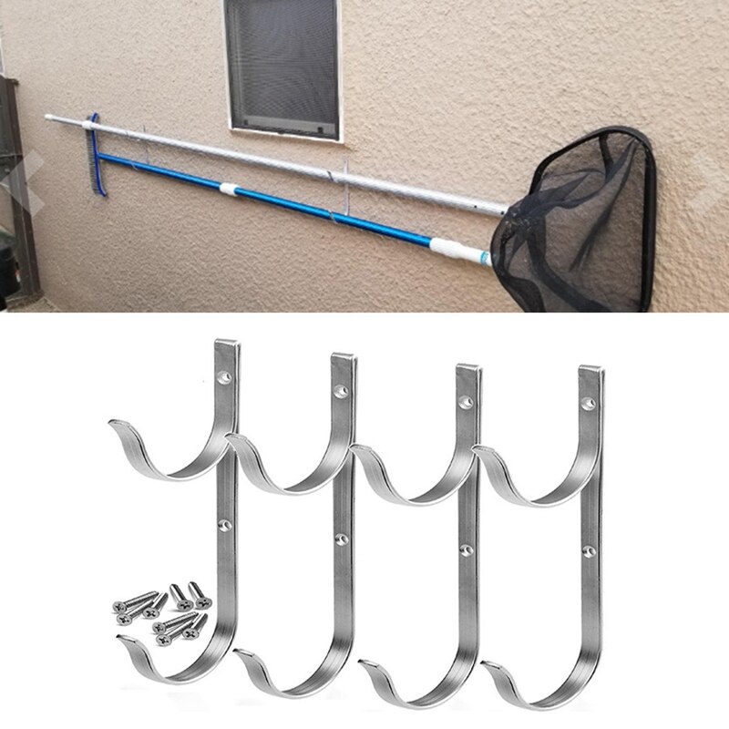 Juego de 4 soportes de aluminio BESTPool, ganchos para postes telescópicos, Skimmers, rastrillo de hojas, redes, cepillos, vacío H