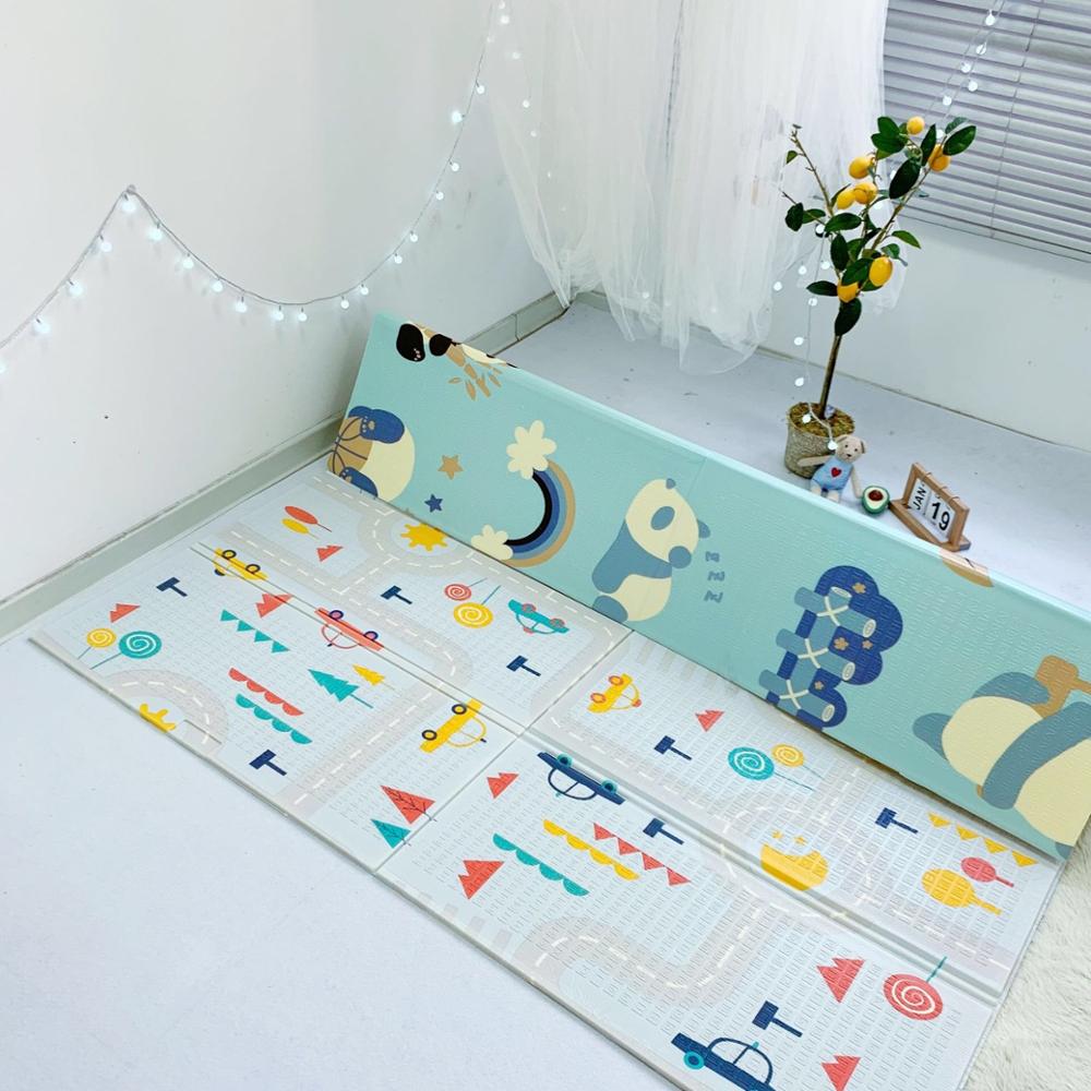 Sammenleggbar baby lekematte tegneserie lek tosidig matte 1cm tykkelse hjemme babyrom puslespill veiteppe pedagogiske leker