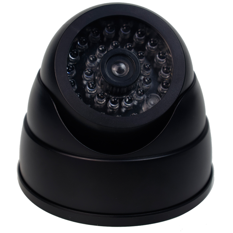 Cámara falsa simulada con luz roja LED, funciona con pilas, No requiere cableado, cámara de seguridad domo falsa para interiores y exteriores, 1 ud.: Plata