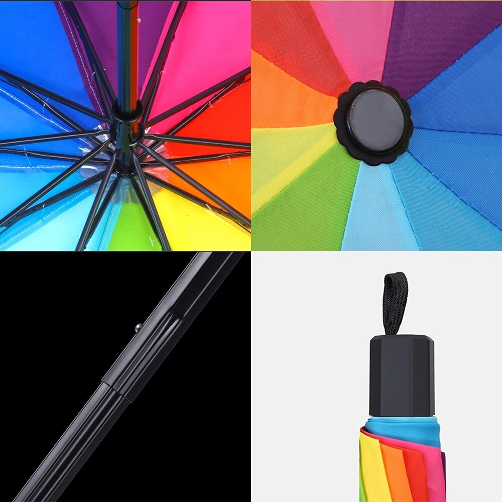 Składany parasol tęczowy lekki ładny parasol podróżny wiatroszczelna jasny kolor trzy składane parasol deszcz kobiety dziewczyny