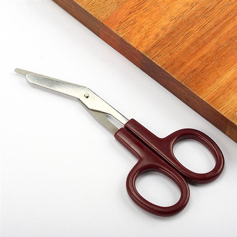 1 Pc Stainless Steel Bandage Scissors Plastic Handle Bend Nursing Scissors For Home Use (Coffee)