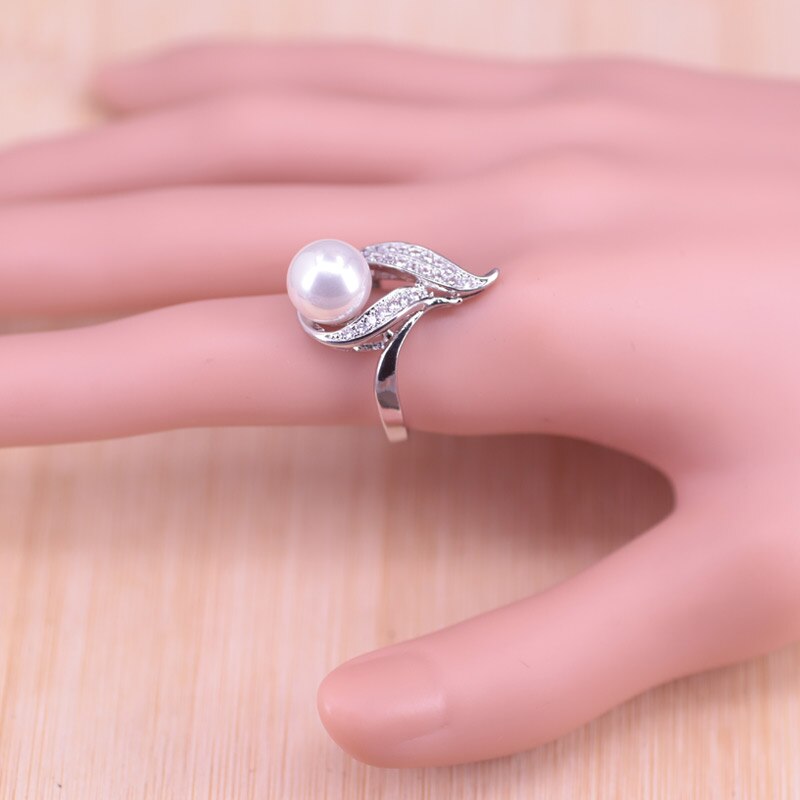 Risenj goutte d'eau blanche perle d'eau douce couleur argent ensemble de bijoux pour femmes boucles d'oreilles anneau collier ensemble bijoux de mariée