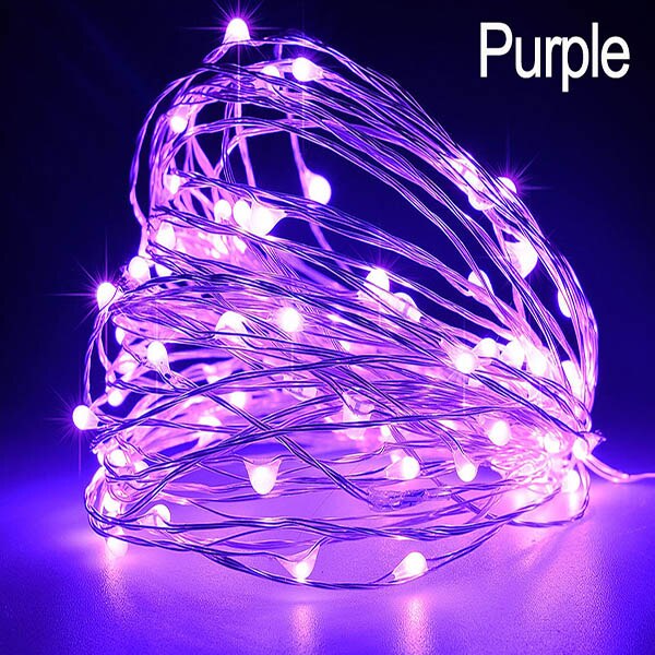 Guirlande lumineuse à piles, 10M 100 LED, fil de cuivre Transparent, Micro LED, pour fête de noël, fête de mariage, extérieur: Purple