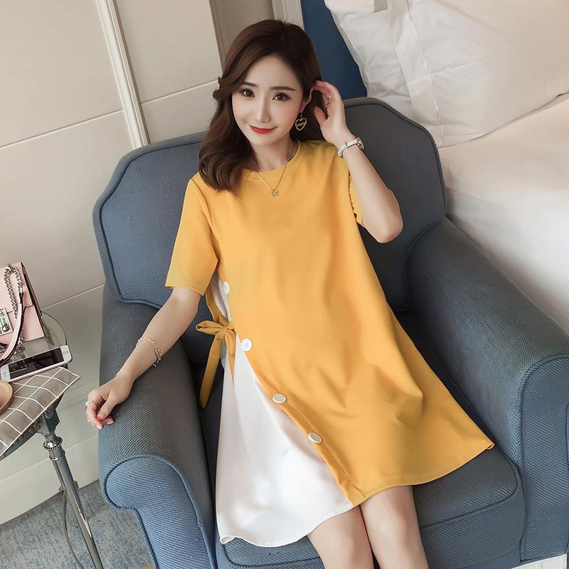 Button Summer Dress for Pregnant Women Maternity Bandage Dresses Women A Word Maxi Comfy Pregnancy Dress for Photo Shoot: yellow / XL