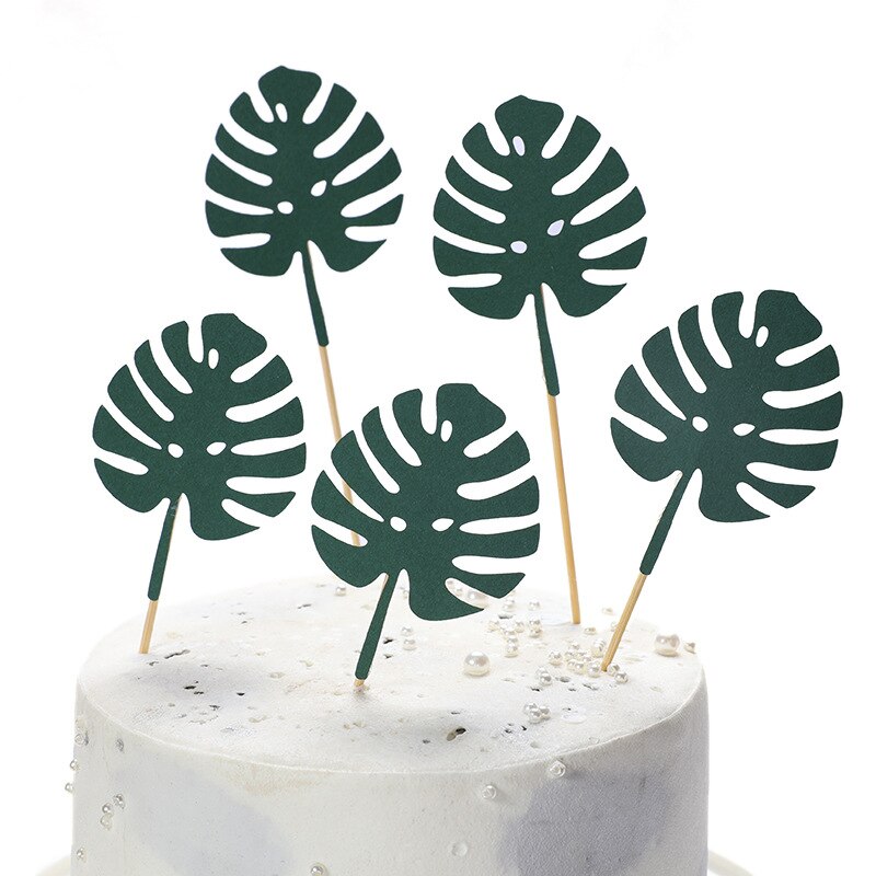 Monstera deliciosa løve grøn skov kaktus tema tillykke med fødselsdagen kage topper børn favoriserer forsyninger til safari fødselsdagsfest: 5 stk  md2