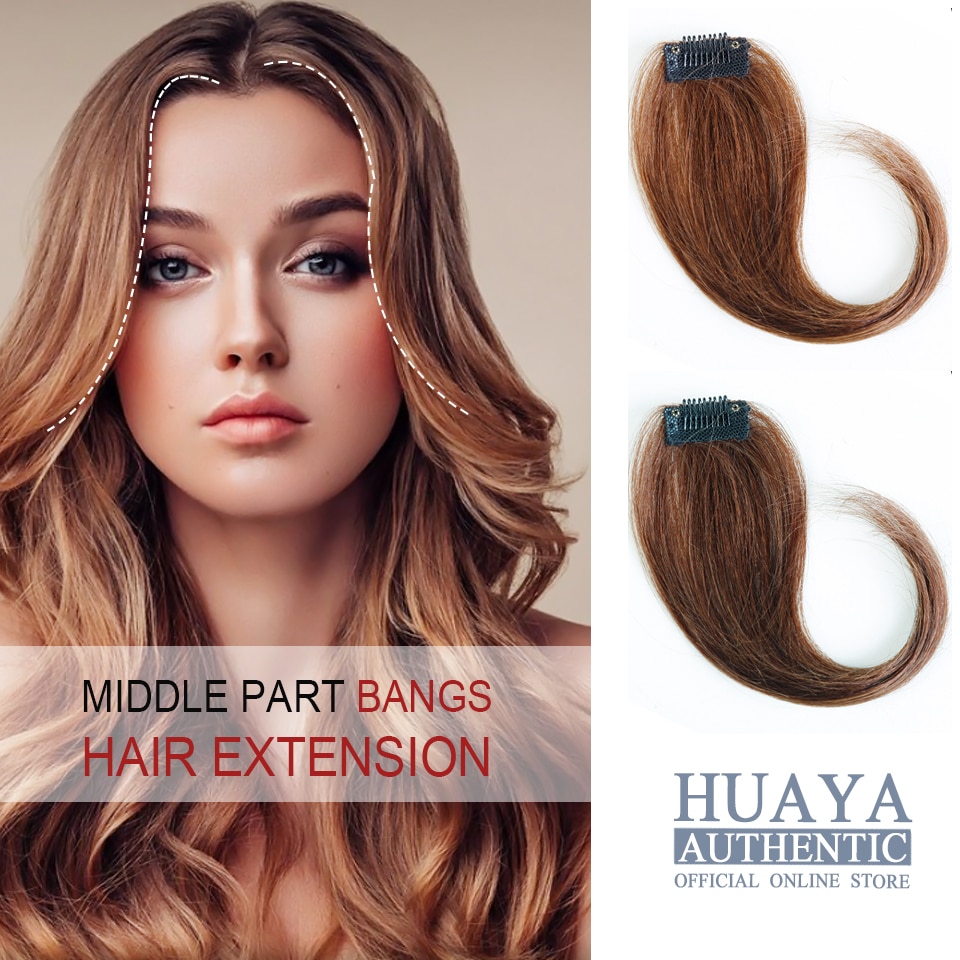 Huaya Handgemaakte Middelste Deel Pony Clip In Hair Extensions Vrouwen Dagelijks Pruik Pony Sythetic Haarstukje Zwart Bruin