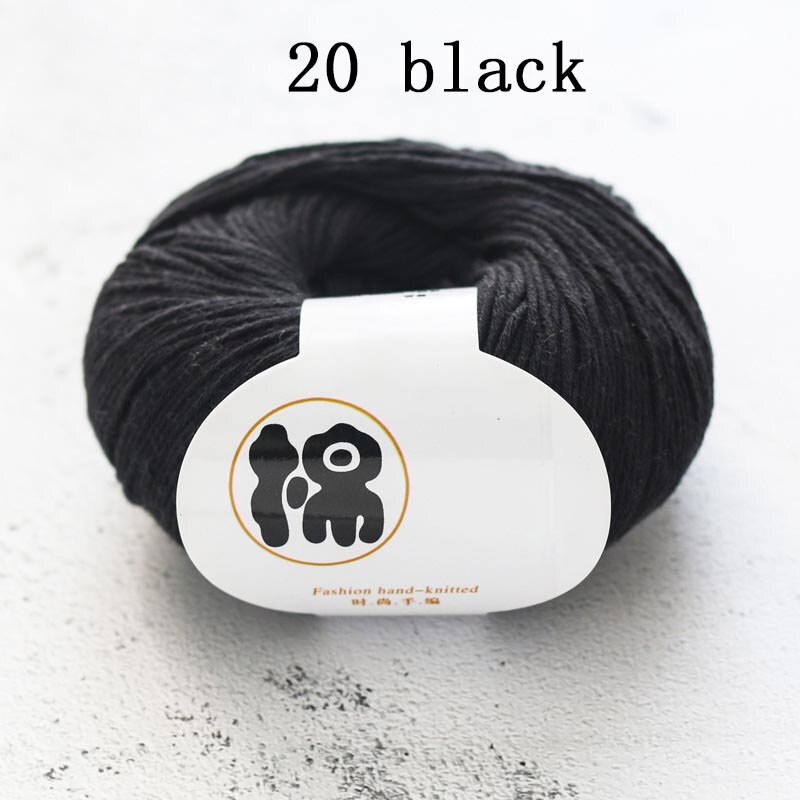 Multi Purpose 8 Strands 100% Cotton DIY Hand-knitted Colorful Crochet Knitted Yarn Home Sewing Supplies Anti-pilling 50g/Ball: 20 black