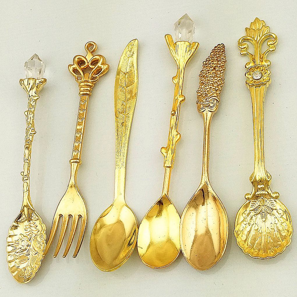 Cucharas pequeñas de café y té, cuchara ecológica tallada en bronce, 6 piezas,: 1