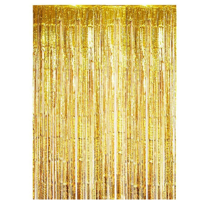 39 X 98in Metal Mercerized Curtain For Birthday Wedding Party Background Tassel Curtain DIY Studio Decoration: Golden