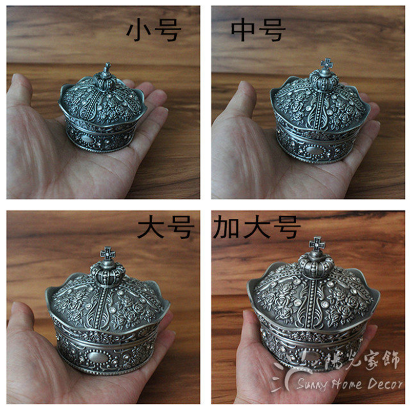 Caja de joyería de Metal con forma de corona, arte de decoración Vintage para el hogar, flor Rosa tallada, organizador de cuentas, almacenamiento de , 4 tamaños