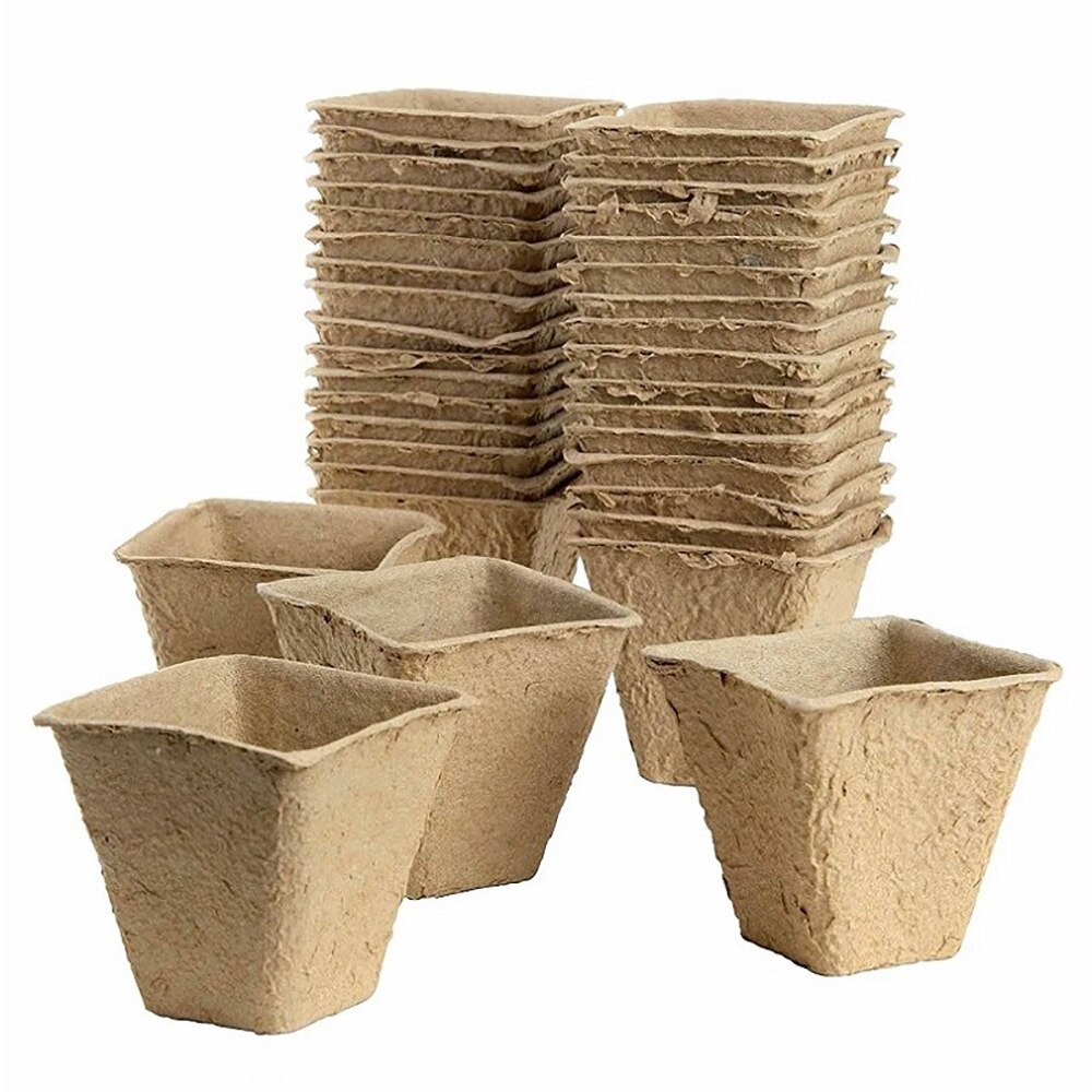 50pcs/set Seed Nursery Pots Square Plant Starter Peat Flower Vegetable Seedlings Nursery Cup Paper Planter Trays Garden Supplies