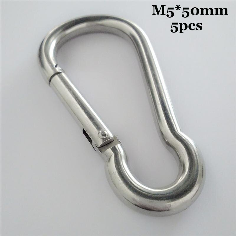 5pcs 304 Stainless Steel M4 M5 M6 Multifunctional Spring Snap Carabiner Quick Link Lock Ring Hook Carabiner Carbine Snap Hook: 5PCS M5 X 50MM