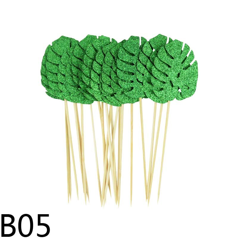 10pcs Glitter Paper Cake Topper Coconut Flamingo Cactus Flowers Leaf Cupcake Toppers Baking Decor Birthday Hawaii Party Supplies: B05