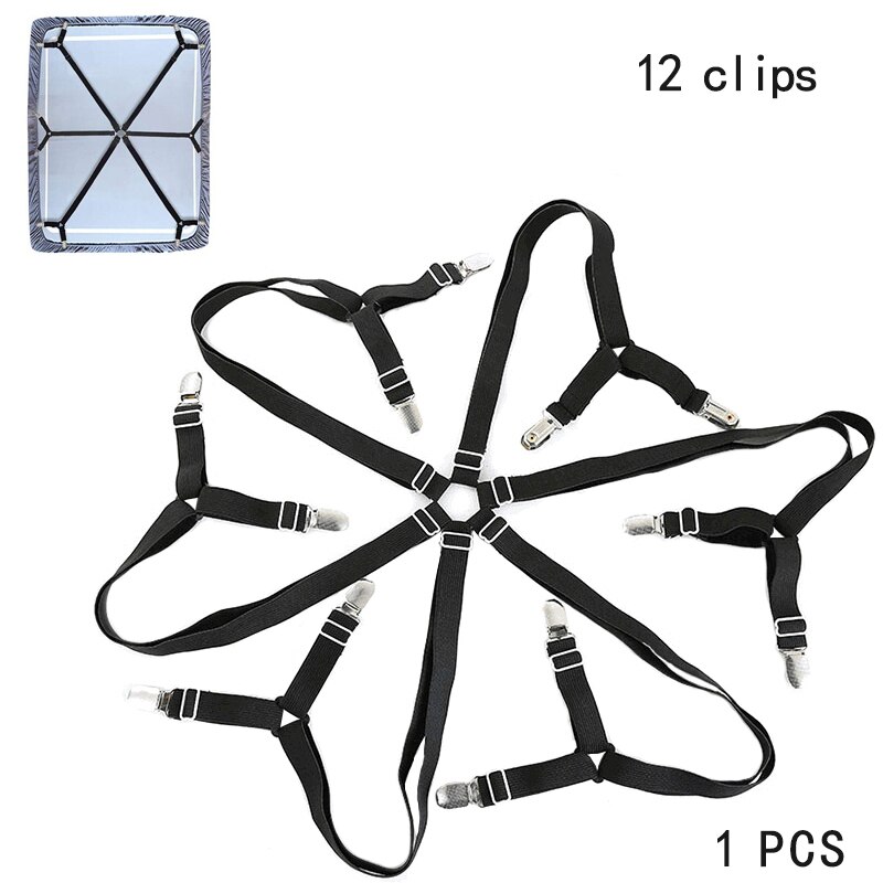 Attache de drap de lit élastique réglable, pince à matelas, housse de canapé, sangle fixe antidérapante, Kit de tondeuse Textile domestique: 12 Clips Black