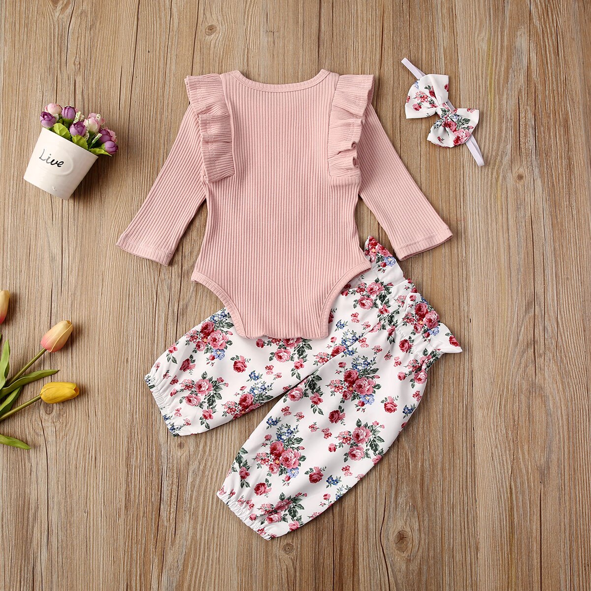 Baby Zomer Kleding Peuter Kids Baby Meisje Outfits Kleding Bunny Bloemen Romper Tops + Bloemen Broek Hoofdband 3 Pcs set