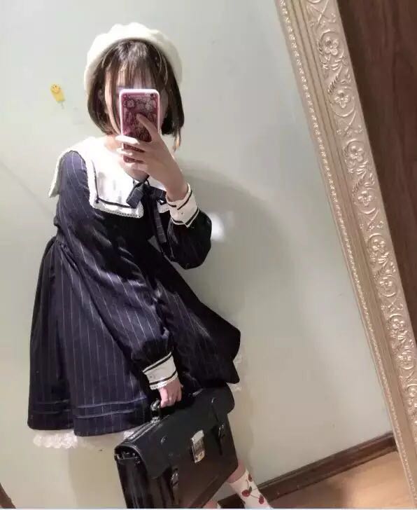 Langærmet efterårs lolita jk uniform lolita sømandskrave sød pige cos kjole stor dame buttede piger plus størrelse  xl 2xl 3xl 4xl