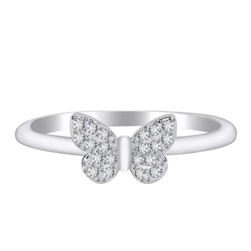 Mode Strass Ringen Voor Vrouwen Kleurrijke Zilveren Kleur Vlinder Modellering Engagement Ring Minnaar Bruiloft Sieraden