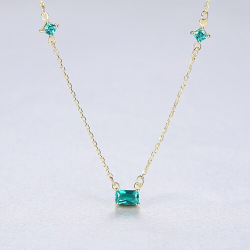 CZCITY Koreaanse 925 sterling zilver Groen Topaz Vierkante Hanger Kettingen voor Zoete Meisjes Dunne Ketting Fijne Sieraden SN0124: Default Title