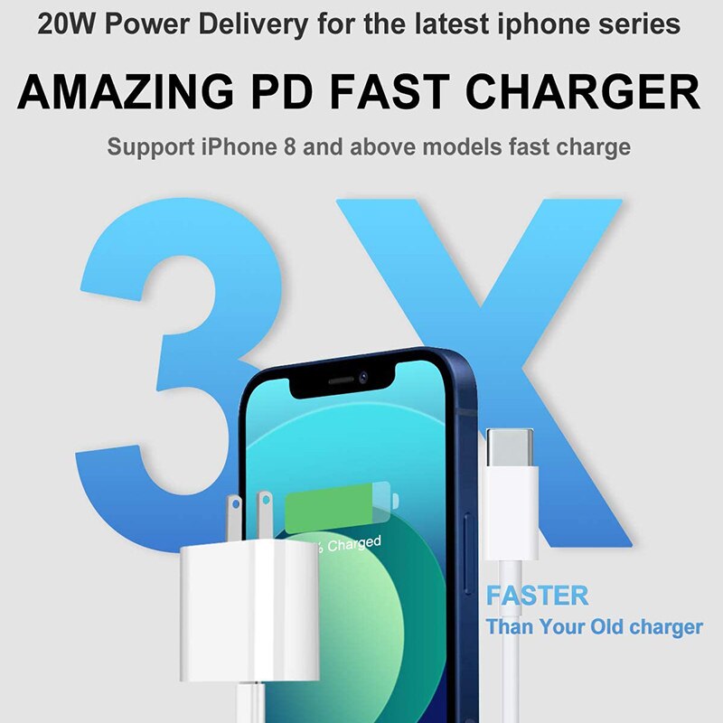 20W For iPhone Charger USB C2C C2L Adapter Travel PD fast charger QC3.0 for Apple Cable for iPhone 12 mini 11 Pro Max