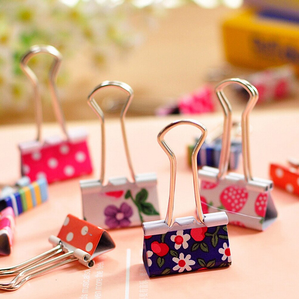 Clip de papel de 38mm con pinza impresa, Clips de carpeta metálicos, suministros de encuadernación para oficina y escuela, Color aleatorio, 6 uds.