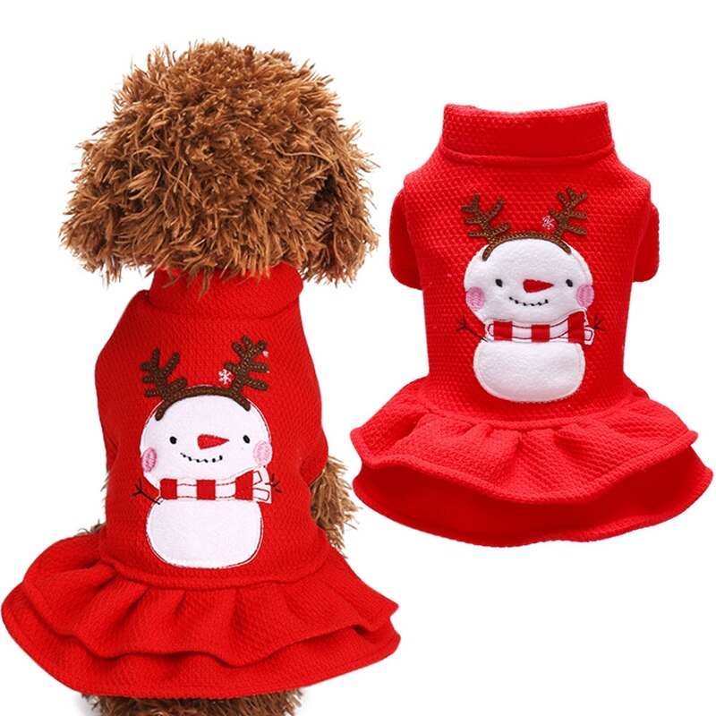 Hund Weihnachten Warme Kleid Kleidung Schneemann Gedruckt Prinzessin Kleider Kleine Hunde Winter Warme Kleid Für Chihuahua Yorkie Bekleidung