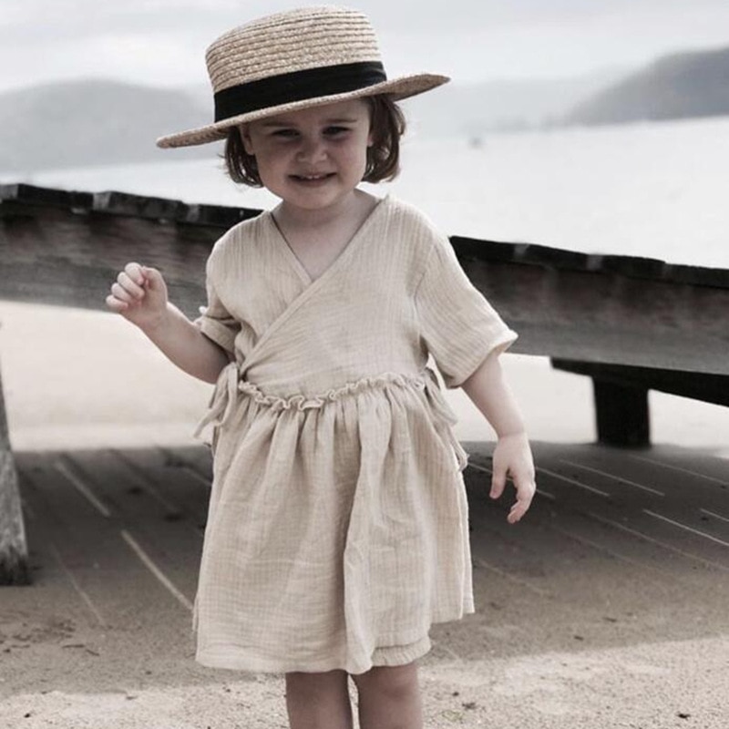 Vestidos de verano para niñas pequeñas, ropa de lino para Primavera, volantes, princesa