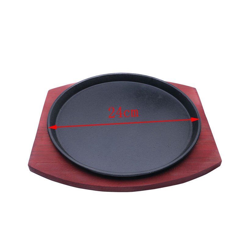 Round household iron plate plate Korean barbecue pan fried steak plate non stick cast iron barbecue plate steak plate cast iron: 24x H1.9cm