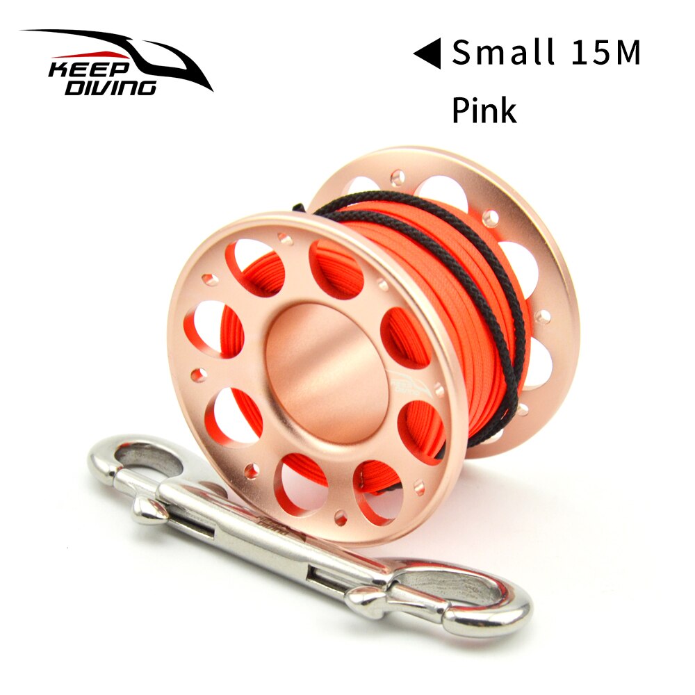 Pay-off wheels for diving Sea Scuba Diving Spool Finger Reel Double ended Equipment Cave exploration 15M/30M High-strength rope: Pink 15m