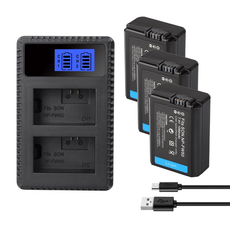 NP-FW50 NP FW50 cargador de batería para Sony Alpha a7 a7rii alfa 7R a7R Alpha 7S a7S a3000 a5000 a6000 a6300 a6500 1080mAh Cámara