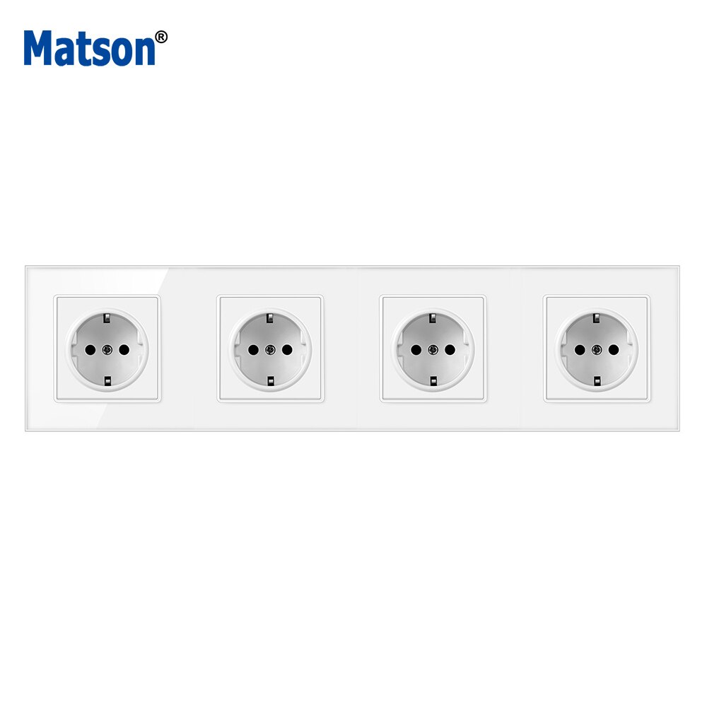Matson EU Standard Power Socket, Outlet Panel, Triple Wall Power Outlet Without Plug,White Toughened Glass AC110-250V 16A: German 4 jack
