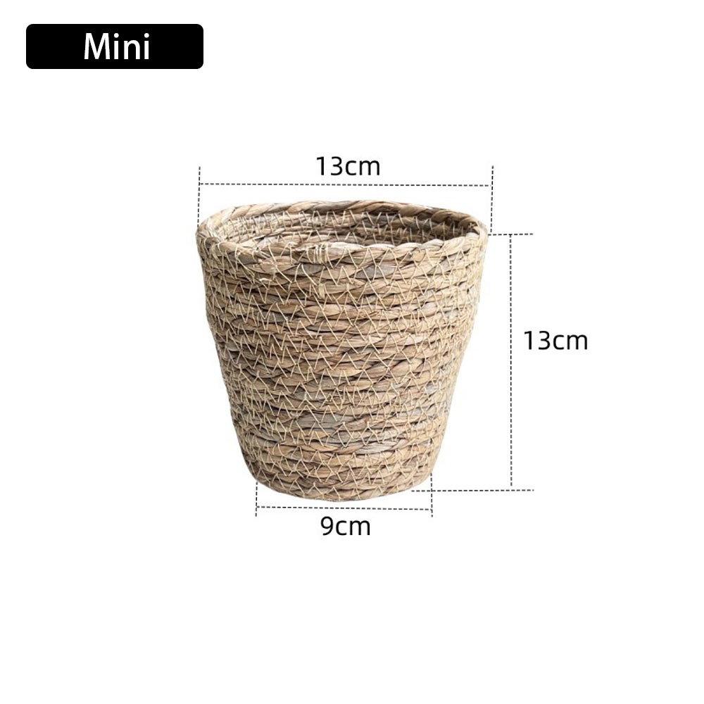 1 Stuks Mini/S/M/L Gras Geweven Bloempot Voor Tuinterrassen Kleine Plant Bloemenmand Zaailing Containers Planter Mand: WHITE