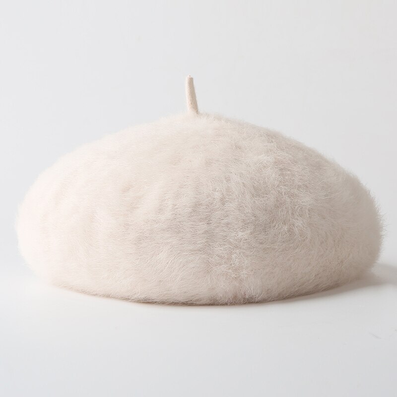 Høst vinter kanin pels beret lue for kvinner jenter solid varm baret fransk lue utendørs reise beret maler lue dame cap: Beige