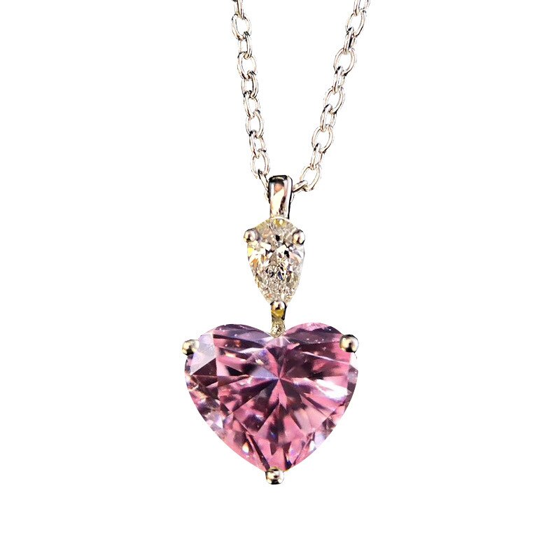 Pendentif coeur amour promesse 3t AAAAA cz en or blanc, collier de fiançailles, bijoux de pierres précieuses pour femmes: Rose