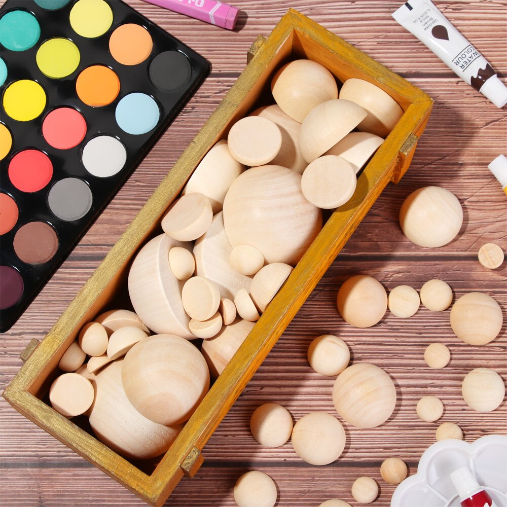 5/10 Pcs Eco-Friendly Natural Half Wooden Beads Wood Half-faced Split Round Balls for Home DIY Crafts Making Unfinished Supplies